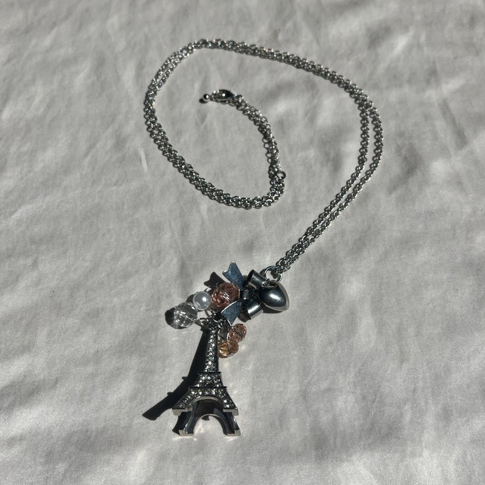 Eiffel Tower Silver Charm Necklace Whimsical Coquette Romantic Parisian Chic